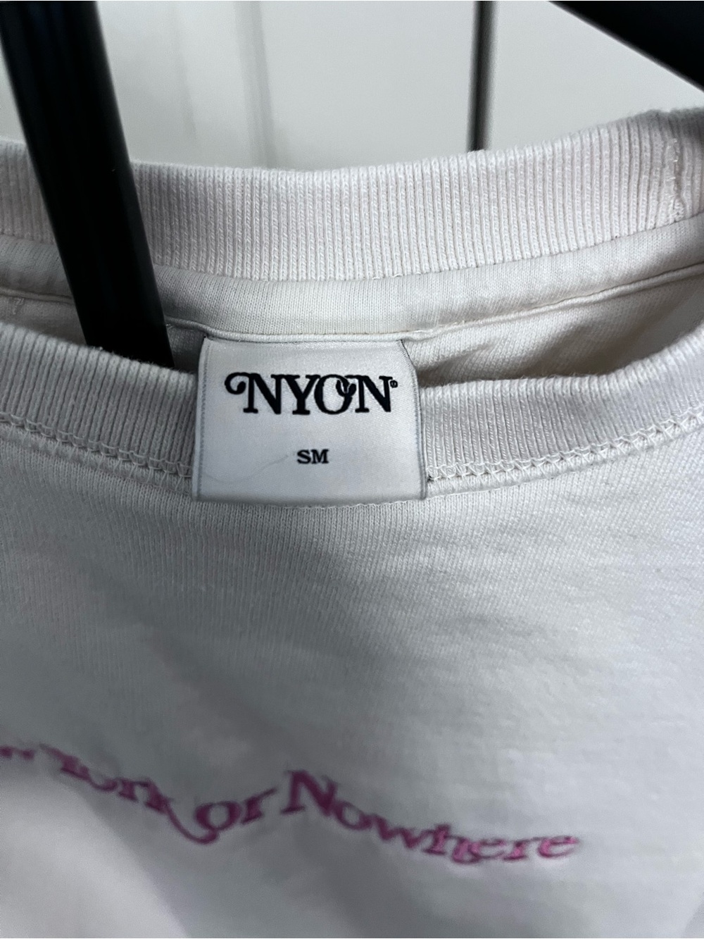 NYON White Crewneck Sweatshirt with Pink 'New York or Nowhere' Embroidery - Picture 2 of 3